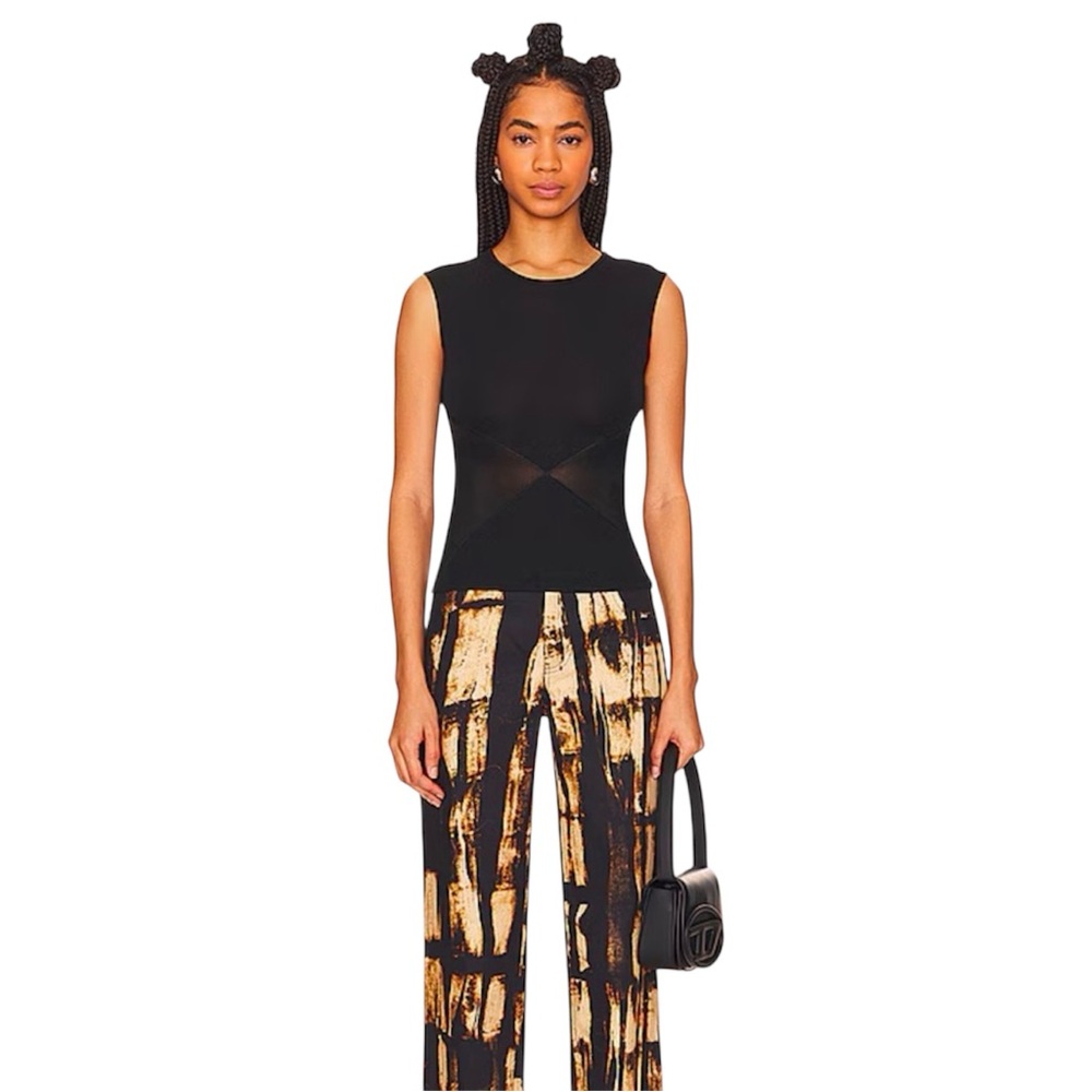 Miaou Sasha Sleeveless Fitted Top Black Mesh Y2K Fairly Grunge Sheer S Designer